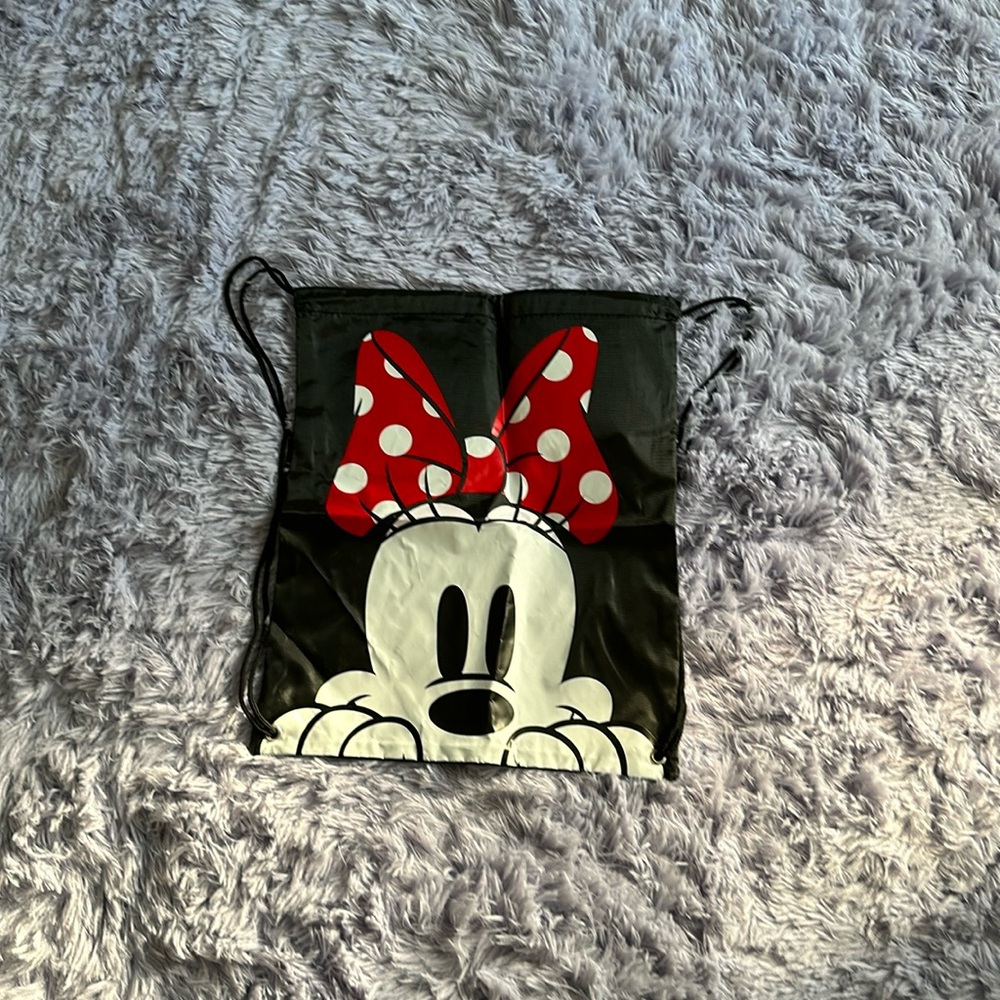 Disney Minnie Mouse Face Drawstring Tote Backpack, Black,